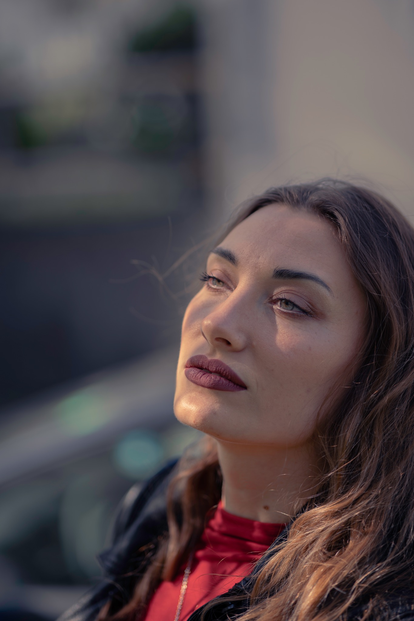 Close-up of a woman's face in soft light